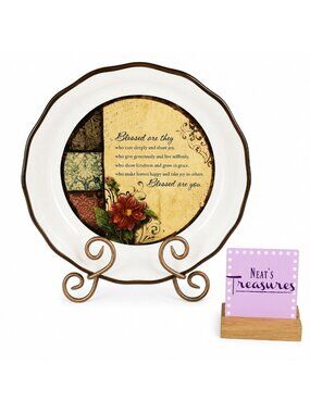 Abbey Press BLESSED ARE THEY Christian  Floral 11" Ceramic Oven Safe Pie Plate